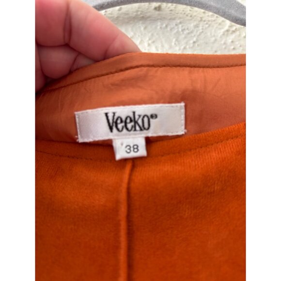 Veeko Orange Suede Sleeveless Dress With Eyelet Hem - Picture 3 of 8